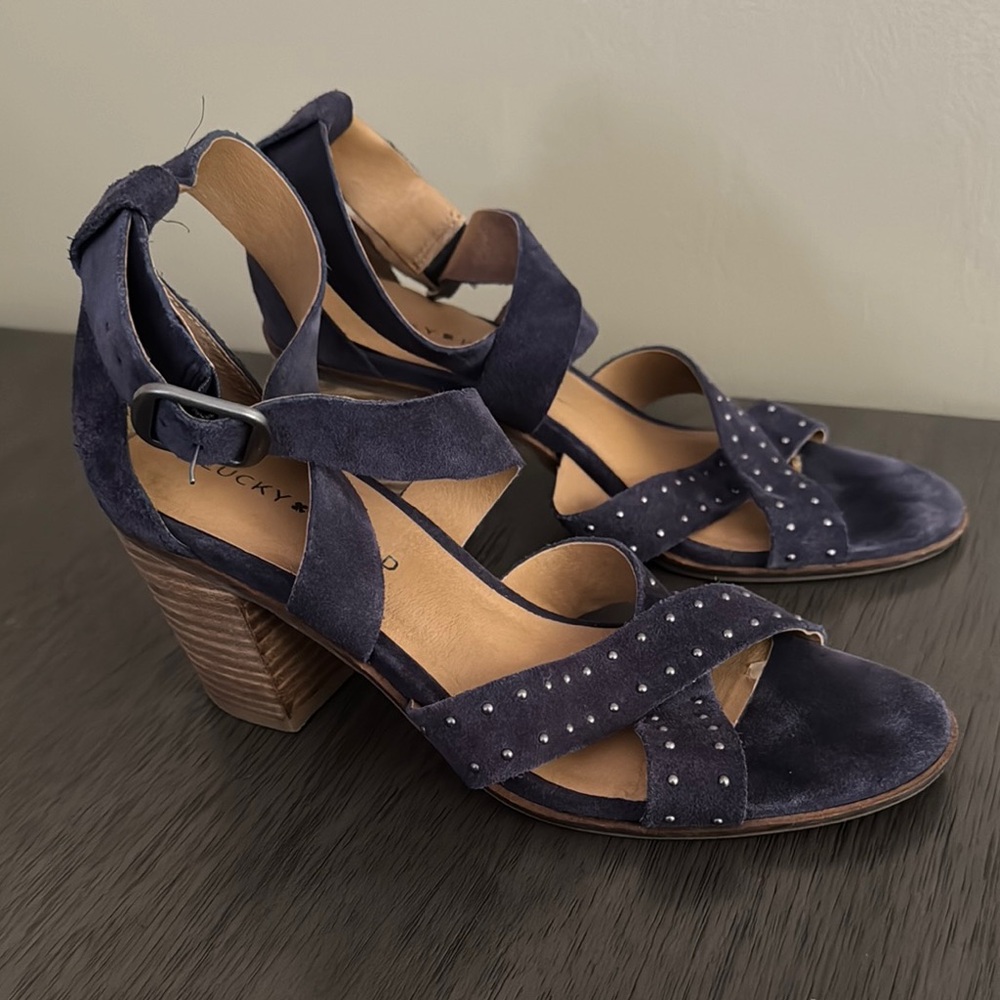 Lucky Brand Womens Kesey Studded Sandal MOROCCAN BLUE SUEDE Size 8.5